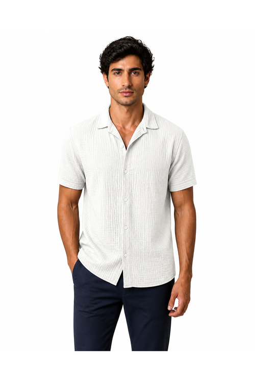 Bennett | Breathable Linen Polo Shirt - White - front - group 1