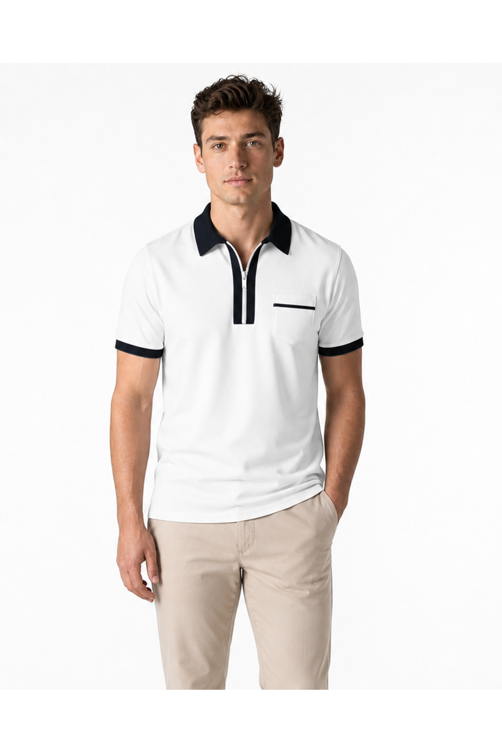 Graham | Contrast-Trim Pocket Polo - White - front - group 1
