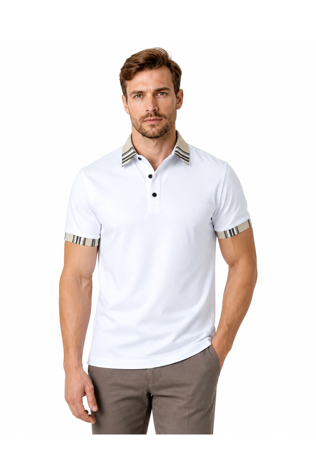 Jack | Contrast-Trim Pocket Polo - White - front - group 1