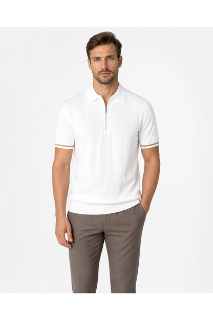 Harvey | Textured Zip-Neck Polo Shirt - White - front - group 1