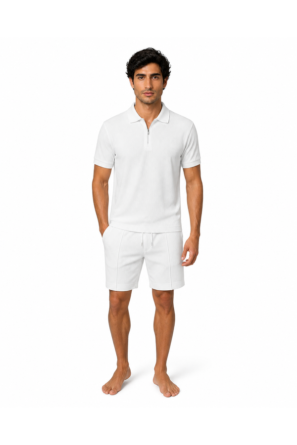 Ashton | Summer Polo and Shorts Set - White - front - group 1