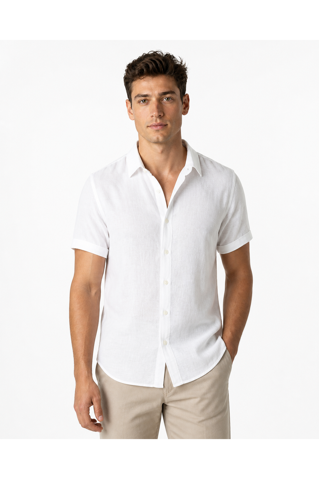 Levi | Lightweight Linen Button-Up Shirt - White - front - group 1