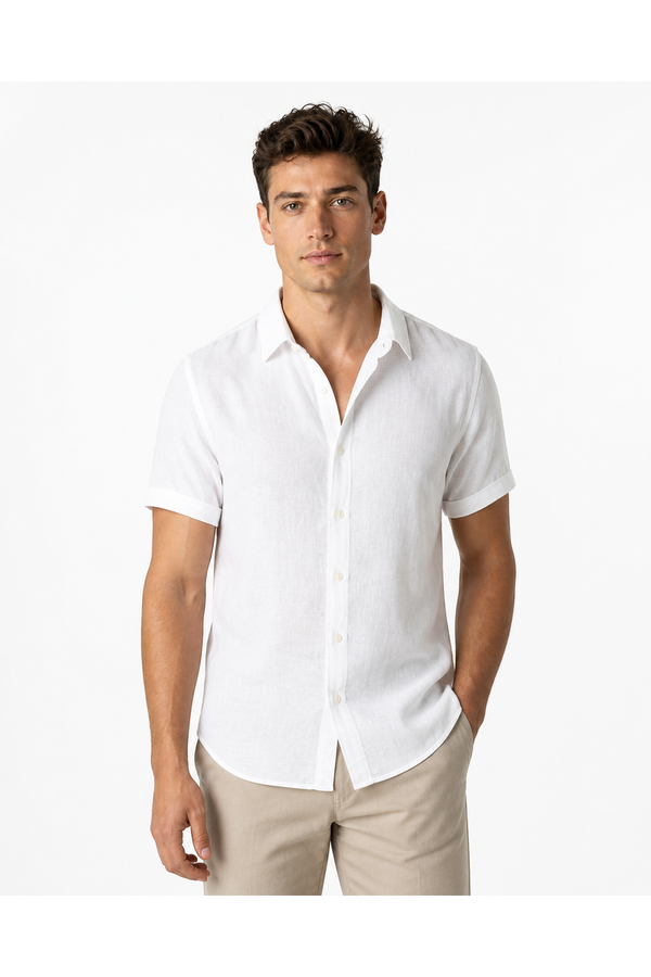 Levi | Lightweight Linen Button-Up Shirt - White - front - group 1
