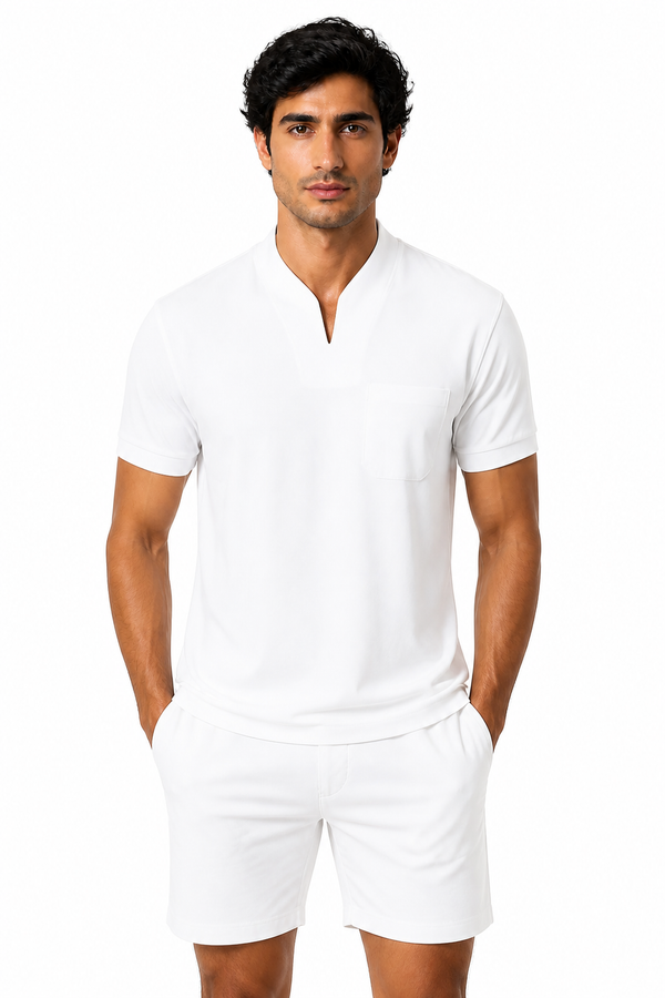 Men's T-Shirt Athletic Fit V-Neck Pocket, White, front view