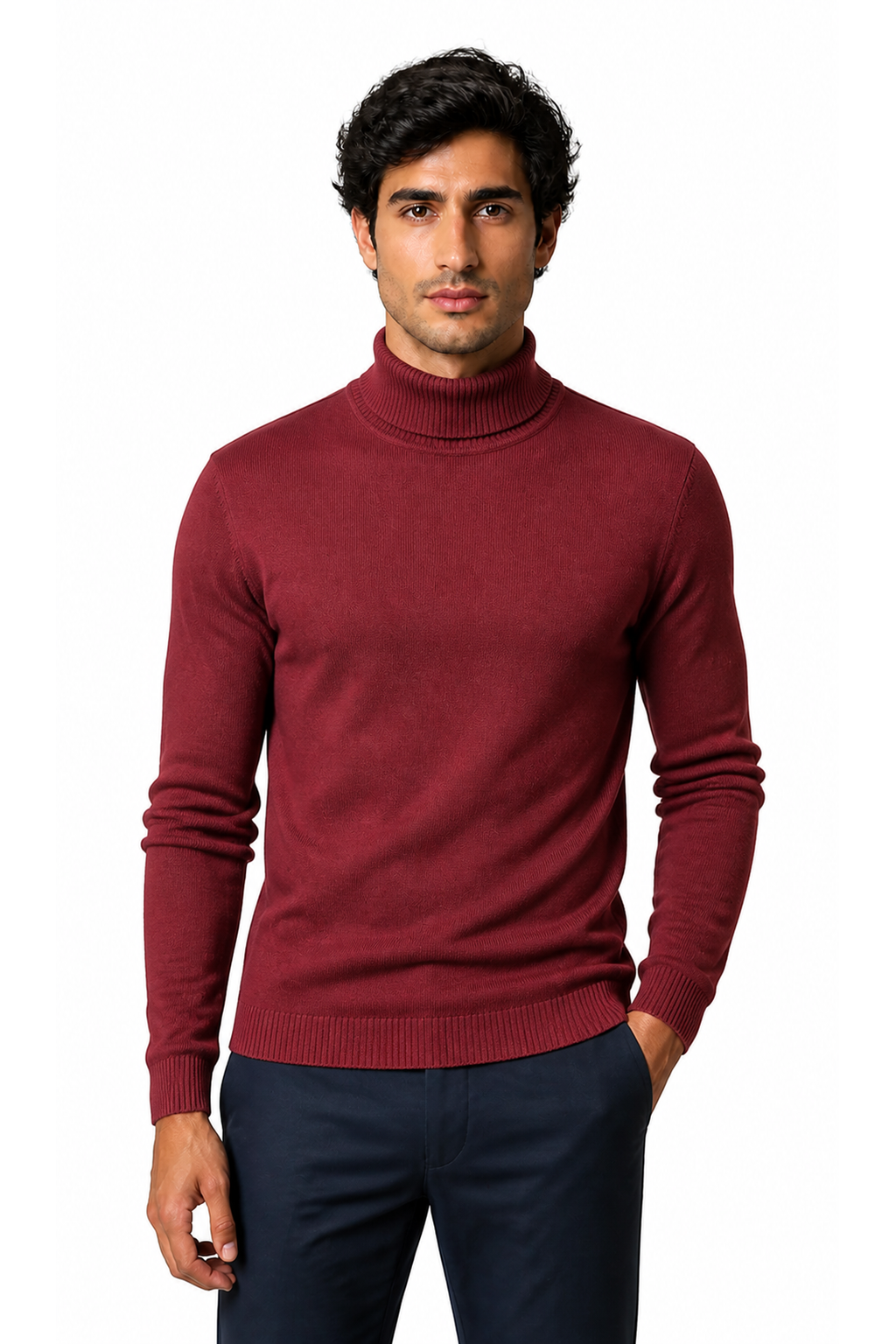 Caleb | Slim-Fit Turtleneck Sweater - Wine Red - front - group 1