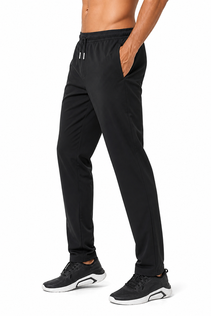 Men's Trousers Lightweight Fabric Drawstring Waist, Black, side view