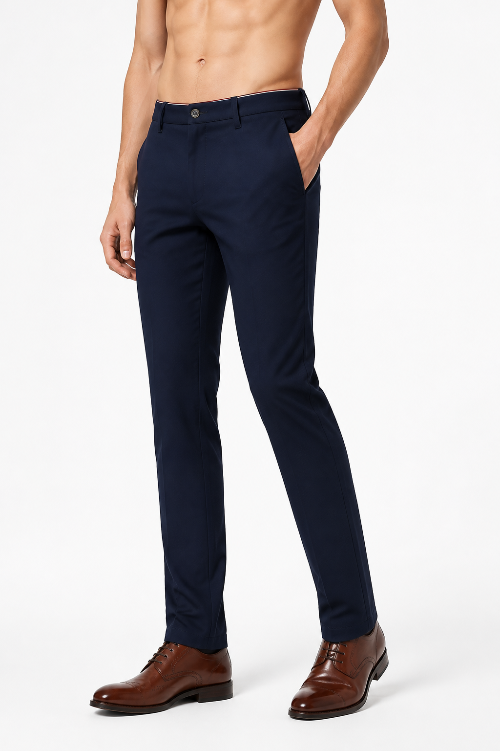 Men's Business Trousers Slim Fit Tailored Finish, Blue, side view