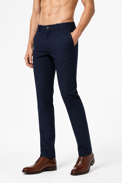Men's Business Trousers Slim Fit Tailored Finish, Blue, side view