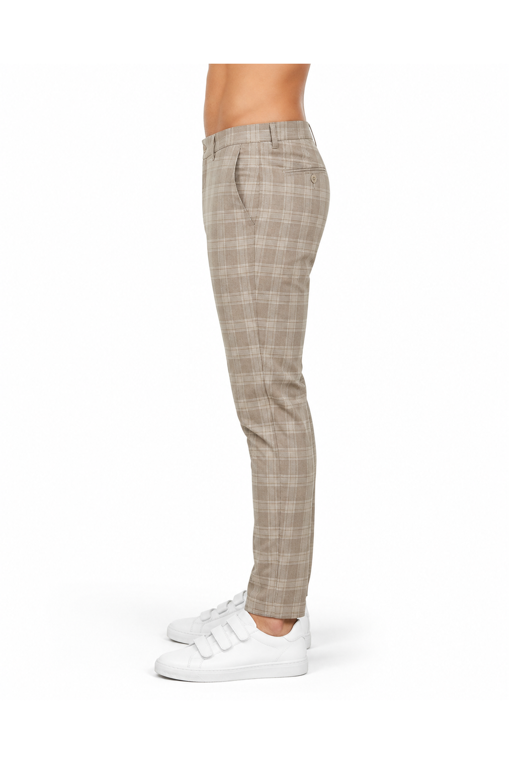 Miles | Slim Plaid Casual Trousers - Khaki - side