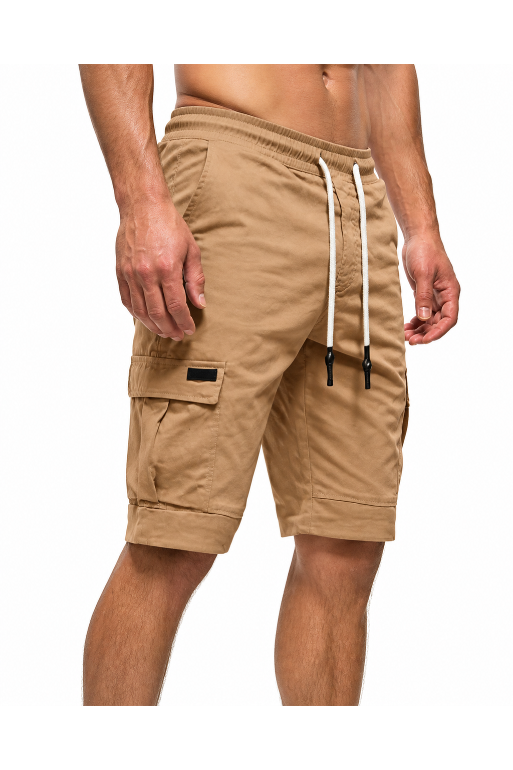 Cameron | Relaxed Cargo Sports Shorts - Khaki - side