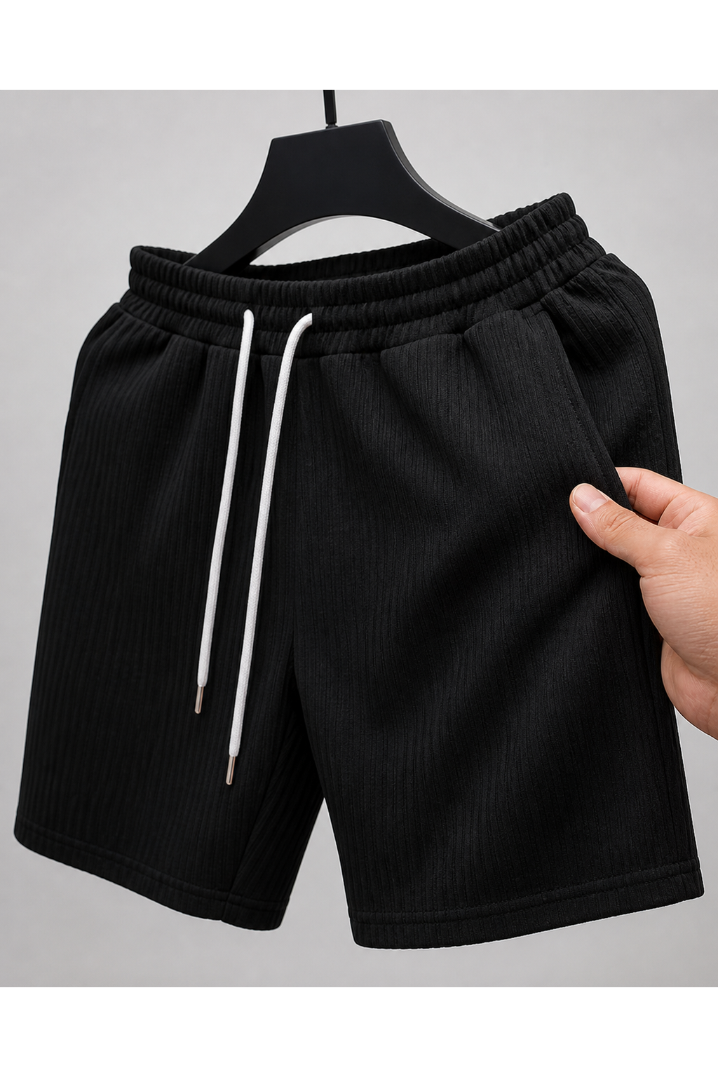 Tyler | Everyday Drawstring Shorts - Black - fabric detail