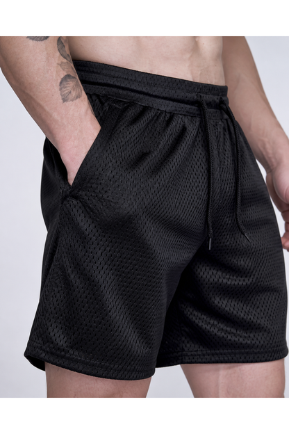 Trevor | Breathable Mesh Gym Shorts - Black - fabric detail