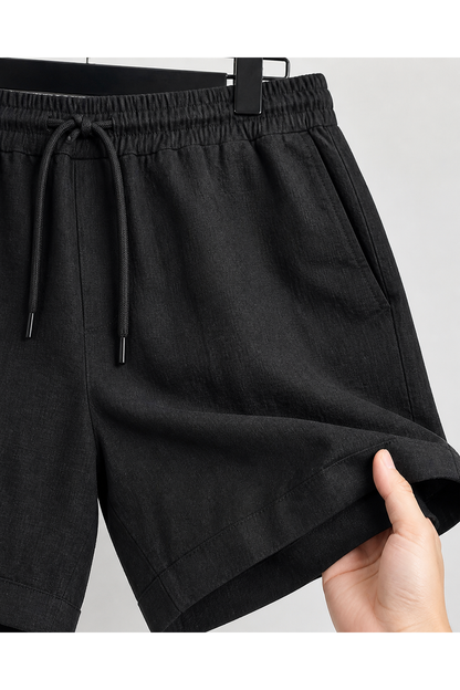 Jordan | Breathable Linen Drawstring Shorts - Black - fabric detail