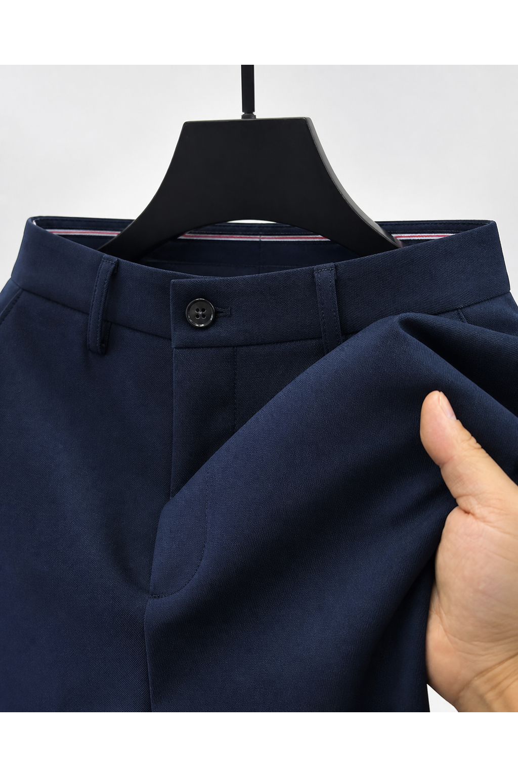 Men's Business Trousers Slim Fit Tailored Finish, Blue, fabric close-up