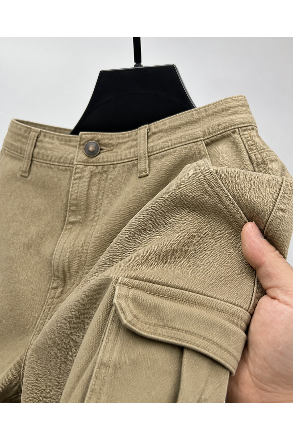 Derek | Rugged Cargo Utility Shorts - Khaki - fabric detail