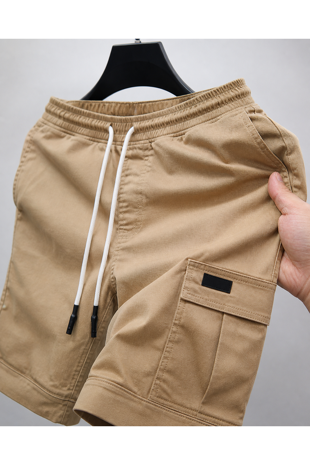 Cameron | Relaxed Cargo Sports Shorts - Khaki - fabric detail