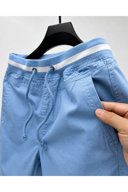 Jason | Classic Cotton Chino Shorts - Sky blue - fabric detail