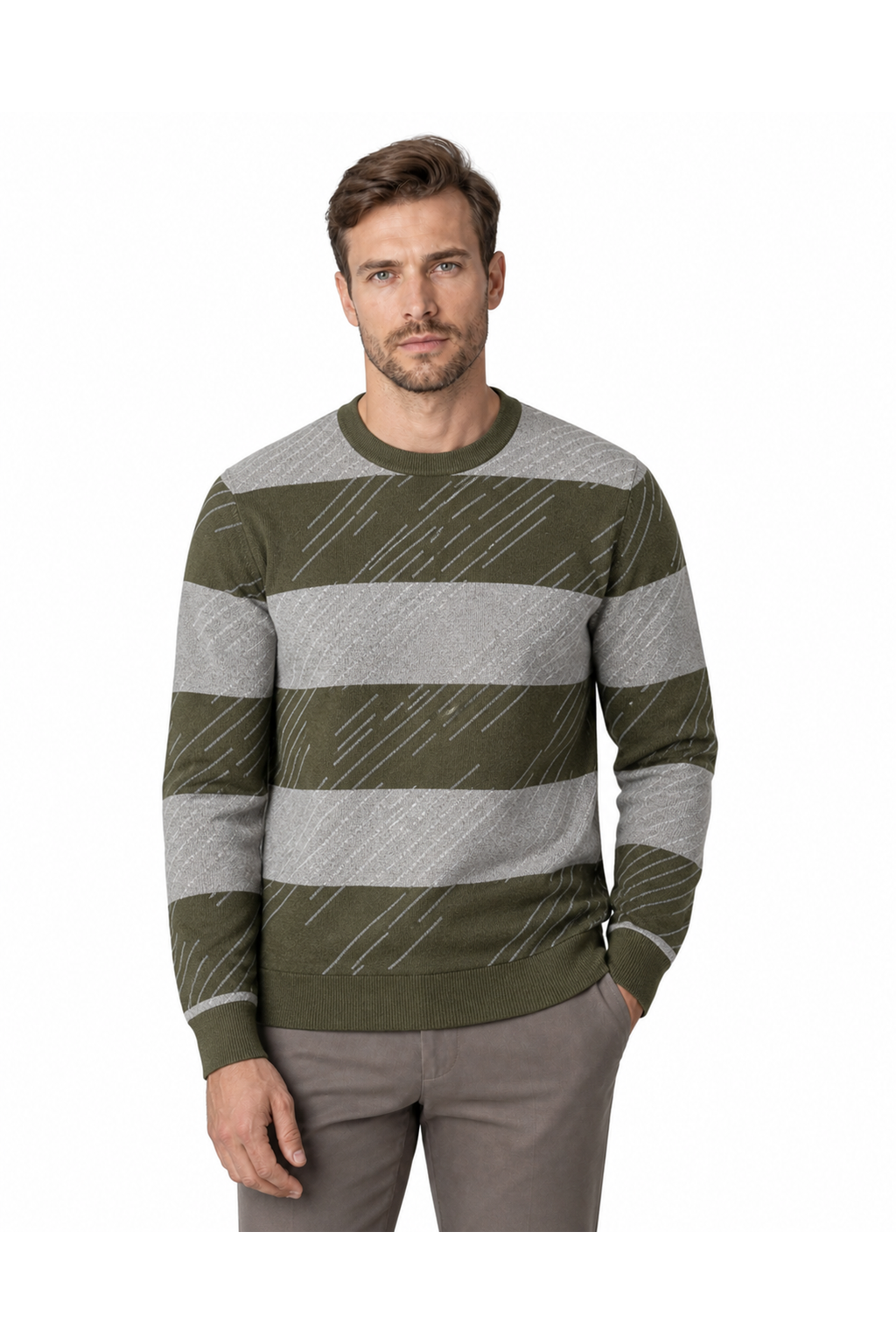 Reid | Geometric Crew-Neck Sweater - Army Green - front - group 2