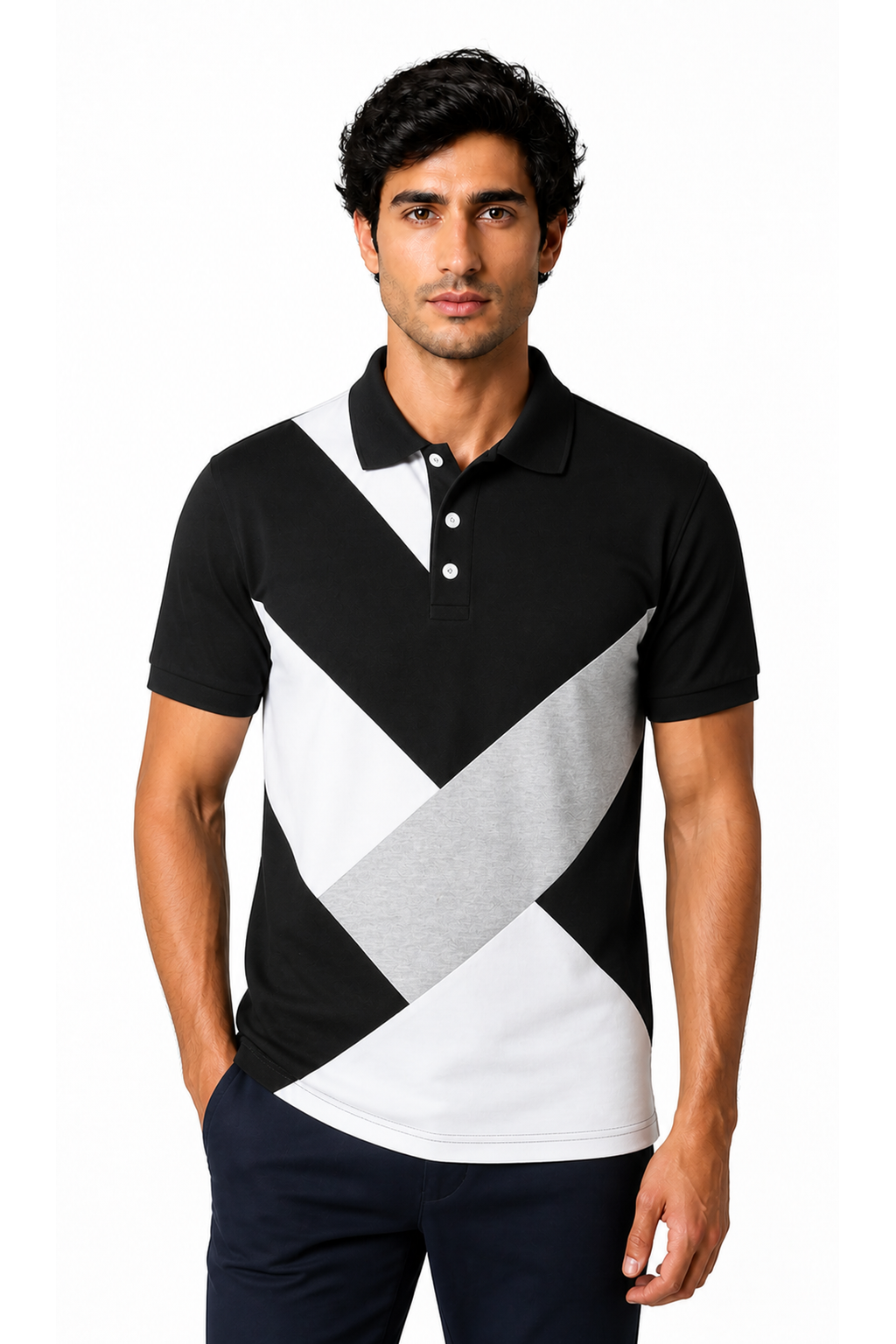 Carter Colorblock Short-Sleeve Polo - Black - front