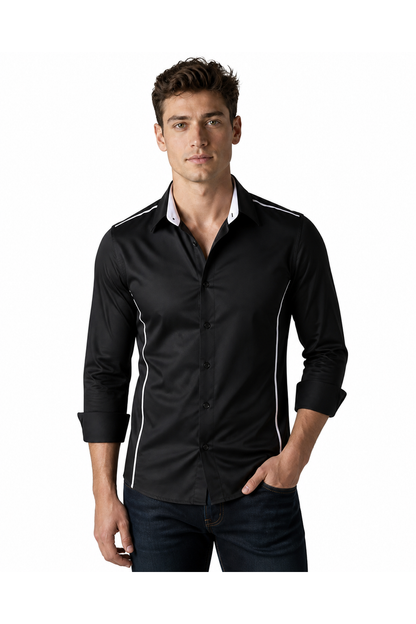 Russell | Slim-Fit Contrast-Collar Shirt - Black - front - group 2