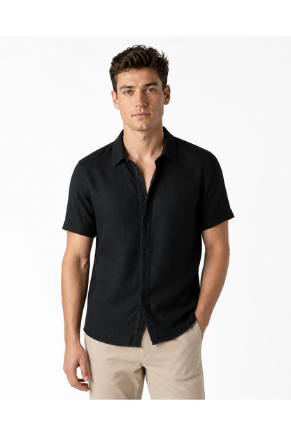 Levi | Lightweight Linen Button-Up Shirt - Black - front - group 2