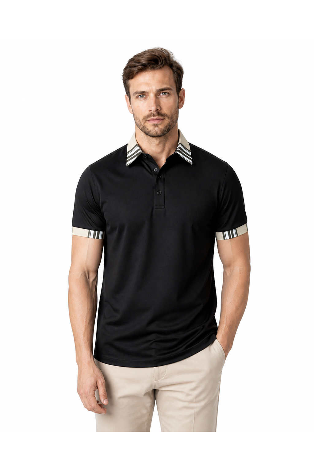 Jack | Contrast-Trim Pocket Polo - Black - front - group 2