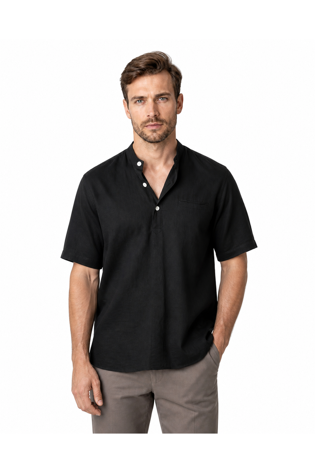 Adrian | Relaxed Linen V-Neck Shirt - Black - front - group 2