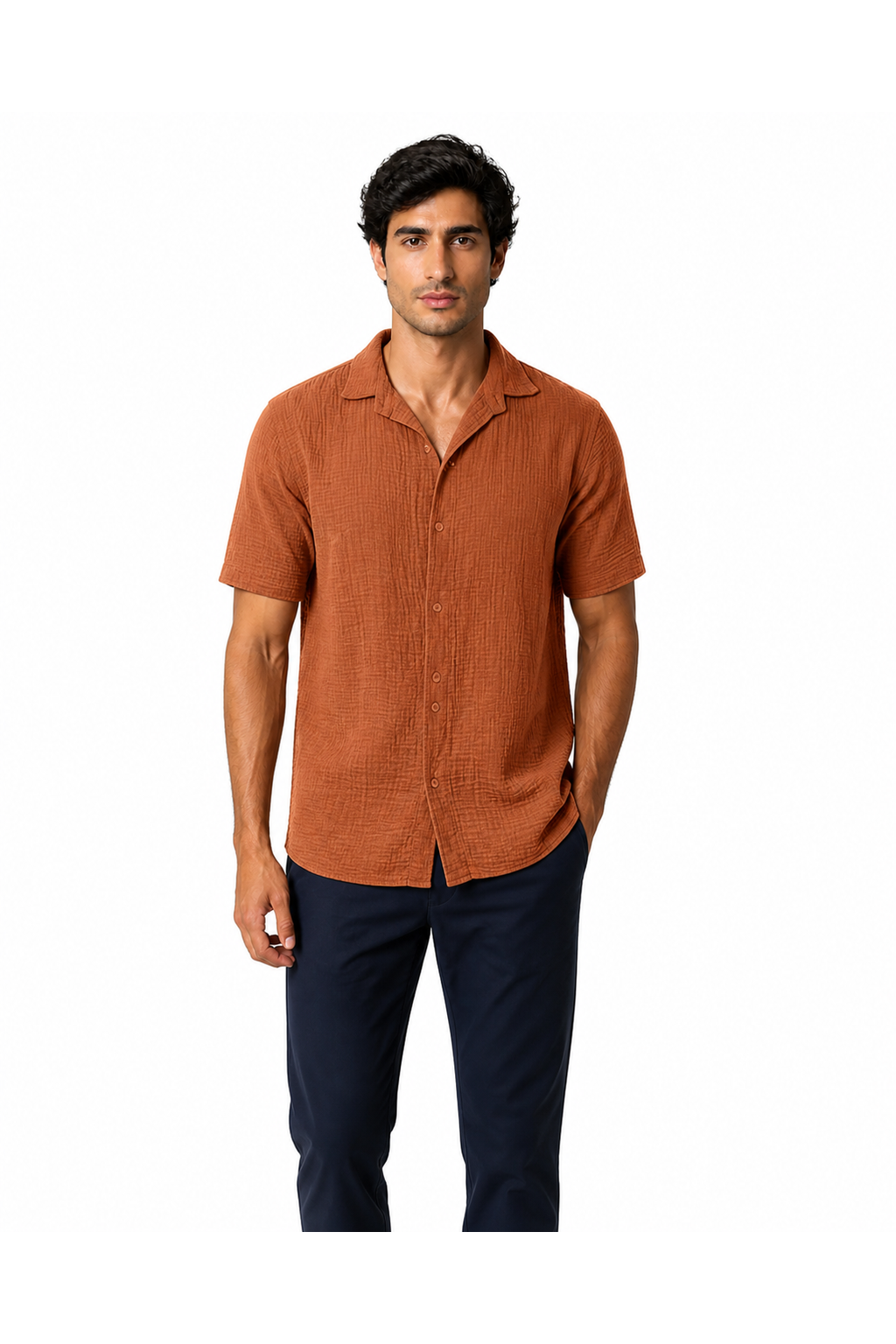 Bennett | Breathable Linen Polo Shirt - Brown - front - group 2