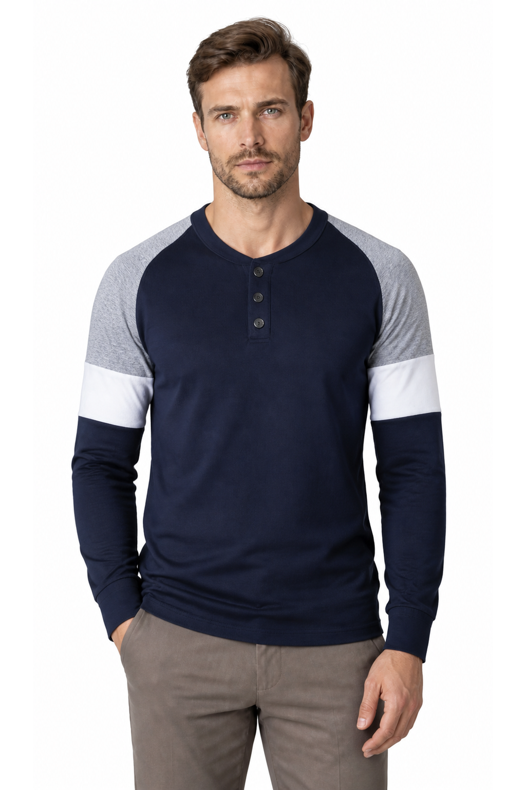 Noah Casual Colorblock Henley Shirt - Canglanse - front