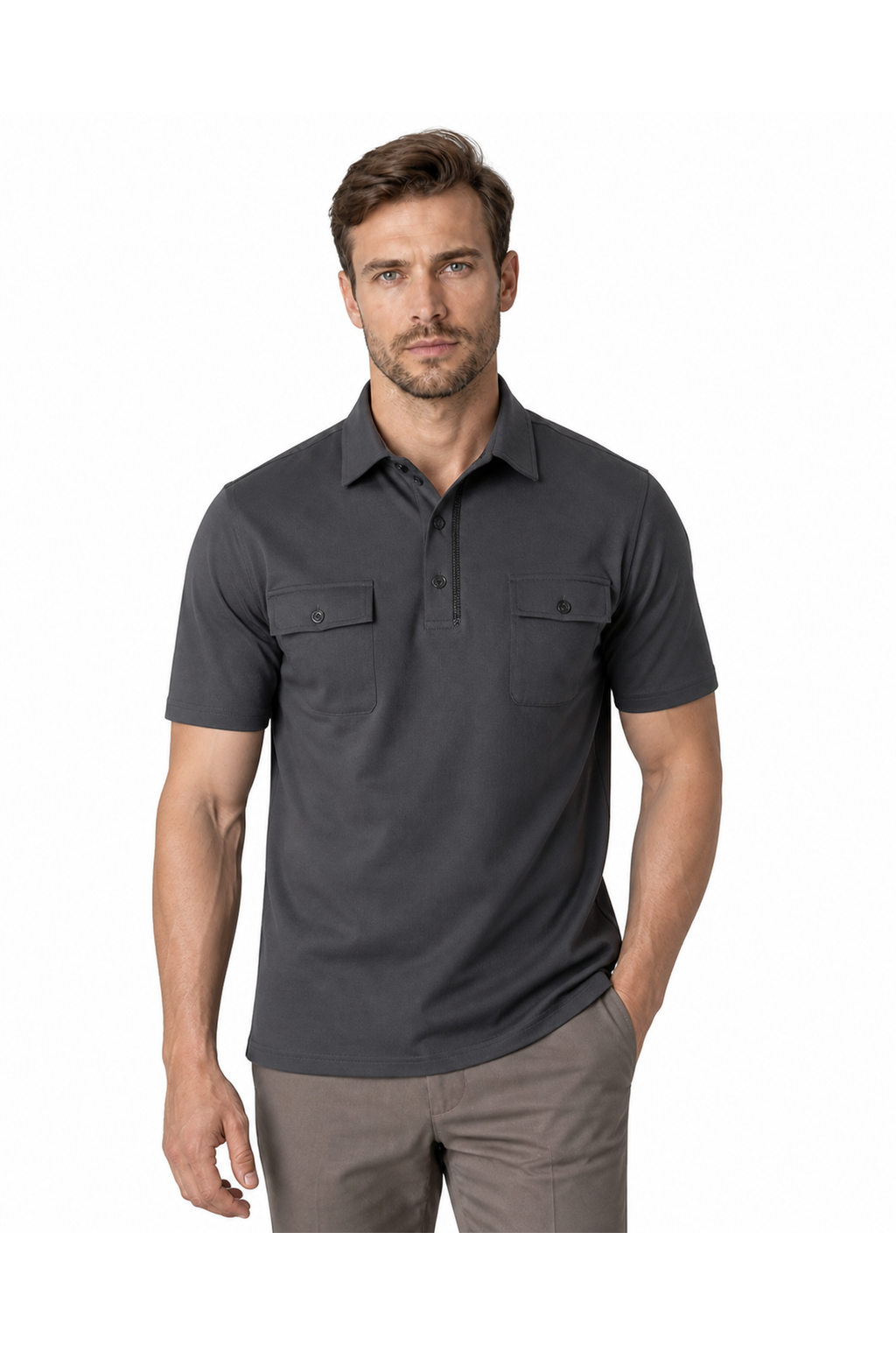 Wesley | Utility Pocket Polo Shirt - Dark Gray - front - group 2