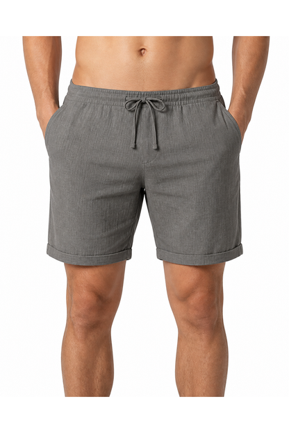 Jordan | Breathable Linen Drawstring Shorts - Dark Gray - front - group 2