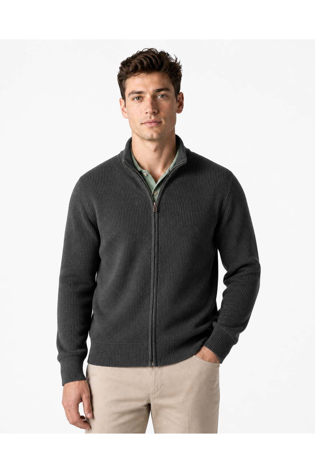 Raymond | Heavyweight Zip Cardigan - Dark Gray - front - group 2