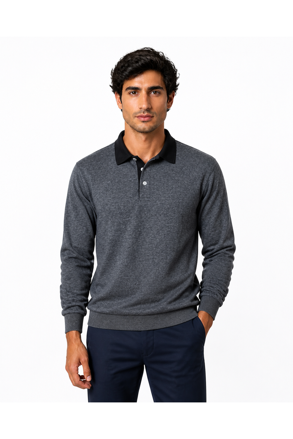 Sebastian | Versatile Long-Sleeve Polo - Dark Gray - front - group 2