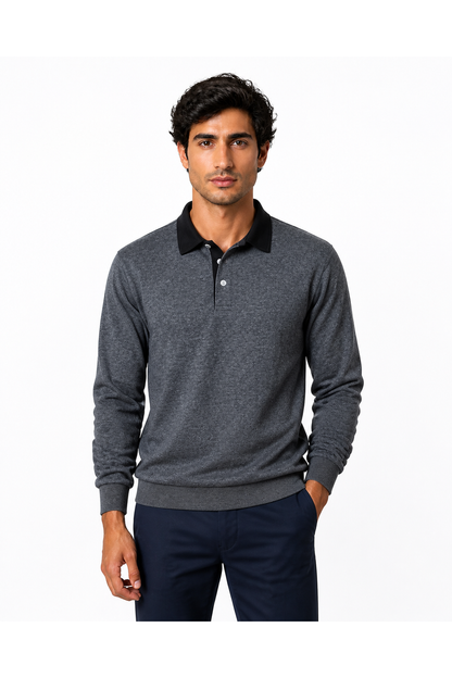 Sebastian | Versatile Long-Sleeve Polo - Dark Gray - front - group 2
