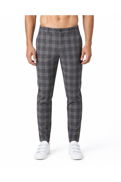 Miles | Slim Plaid Casual Trousers - Dark Grey - front - group 2
