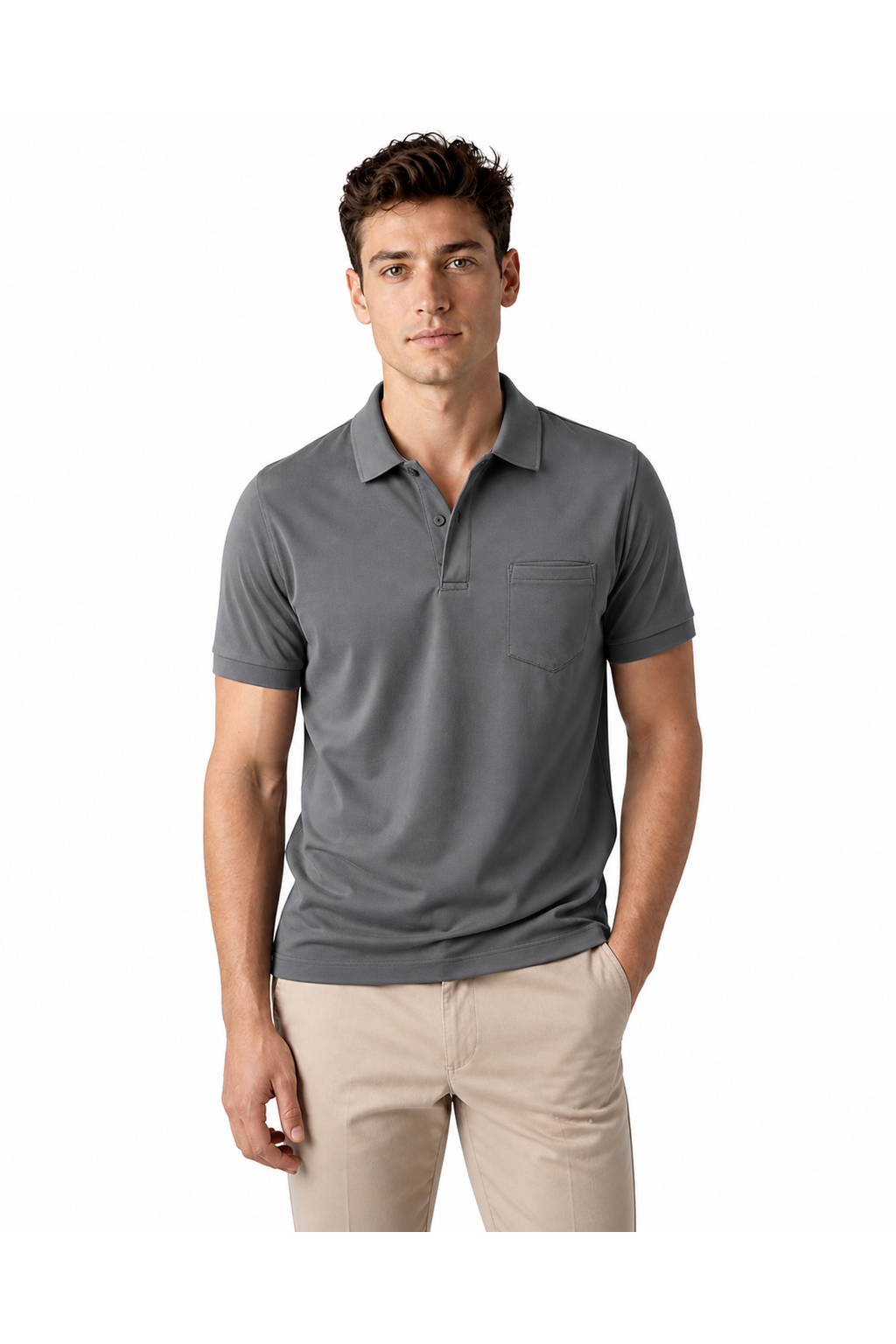 Xavier | Sleek Chest-Pocket Polo - Gray - front - group 2
