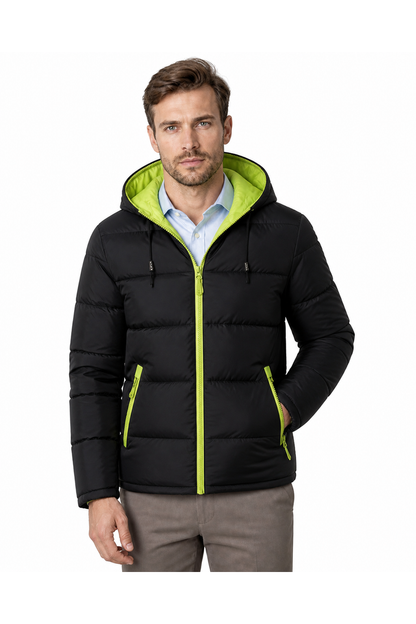 Wade | Colorblock Hooded Puffer Jacket - Green - front - group 2