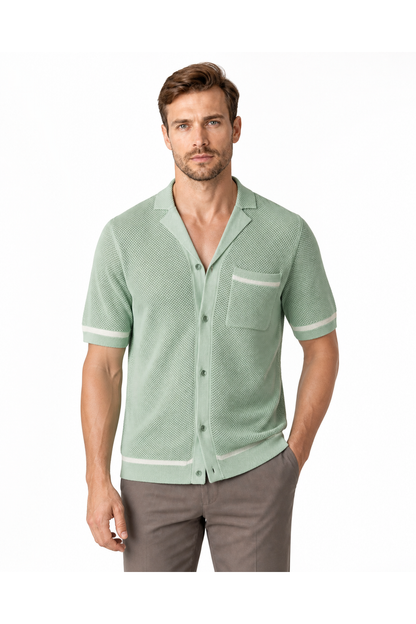 Jonah | Cuban-Collar Knit Shirt - Green - front - group 2