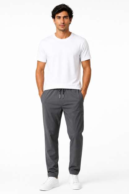 Men's Trousers Lightweight Fabric Drawstring Waist, Grey, front view