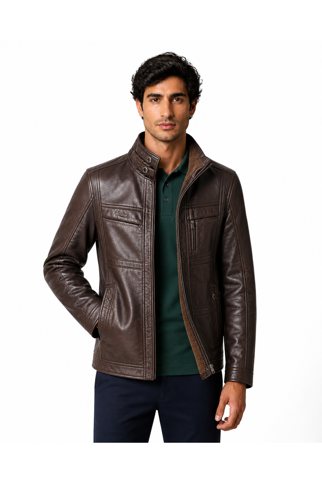 Troy | Oblique-Zip Leather Jacket - Light Brown - front - group 2