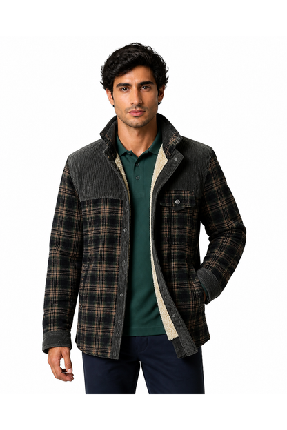Malcolm | Sherpa-Lined Plaid Jacket - Light Military - front - group 2