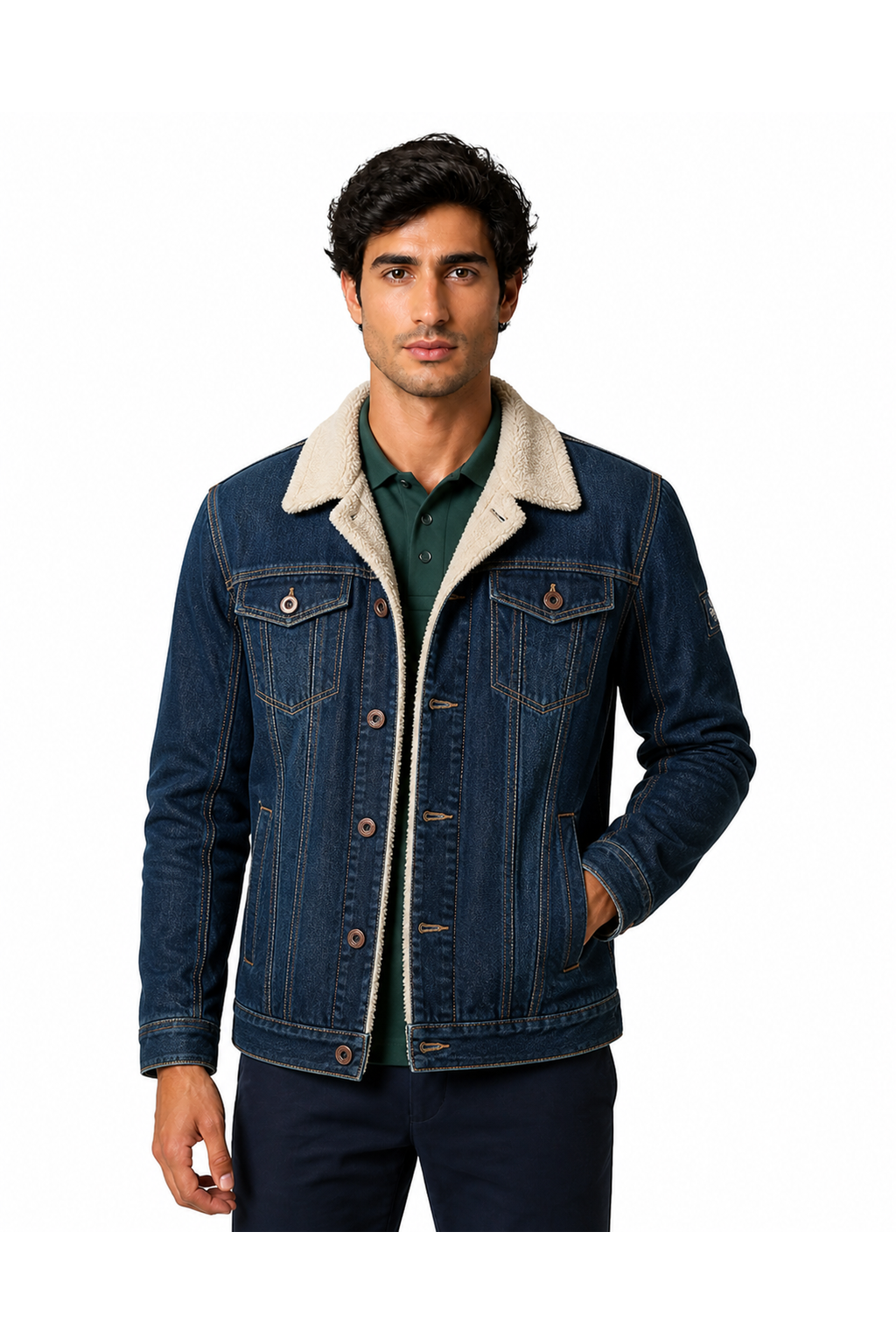 Nico | Sherpa-Lined Denim Jacket - Navy blue - front - group 2