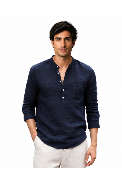 Howard | Textured Henley Shirt - Navy Blue - front - group 2