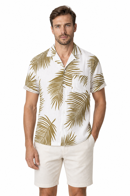 Men's Camp-Collar Shirt Tropical Print Relaxed Fit, OFSX00668, front view