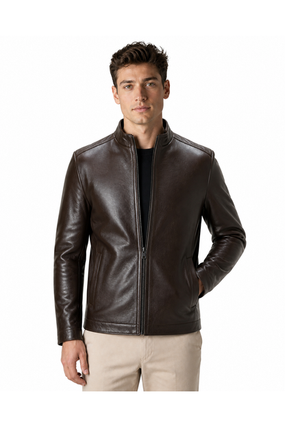 Curtis | Fleece-Lined Leather Jacket - P1 Brown - front - group 2
