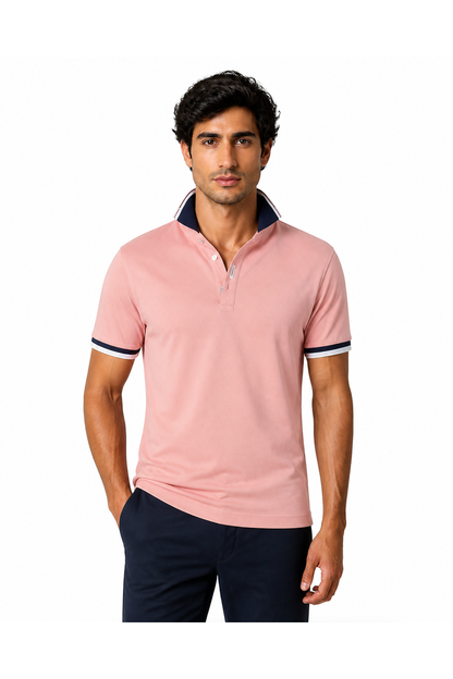 Wyatt | Refined Contrast-Trim Polo - Pink - front - group 2