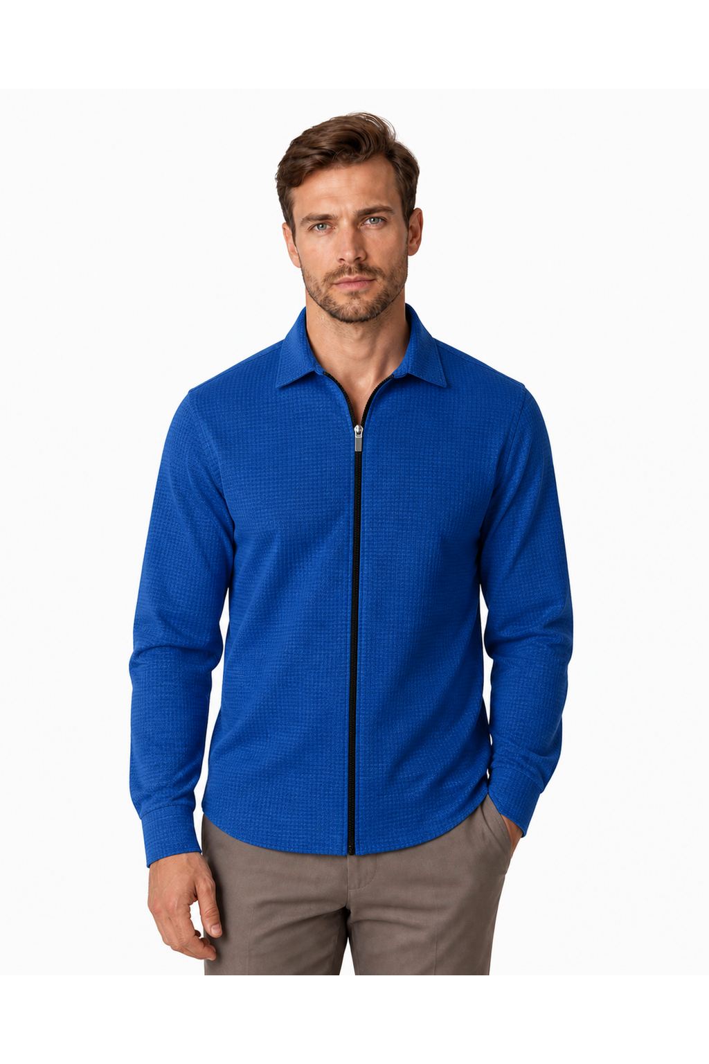 Dylan | Waffle-Knit Zip Jacket - Royal Blue - front - group 2