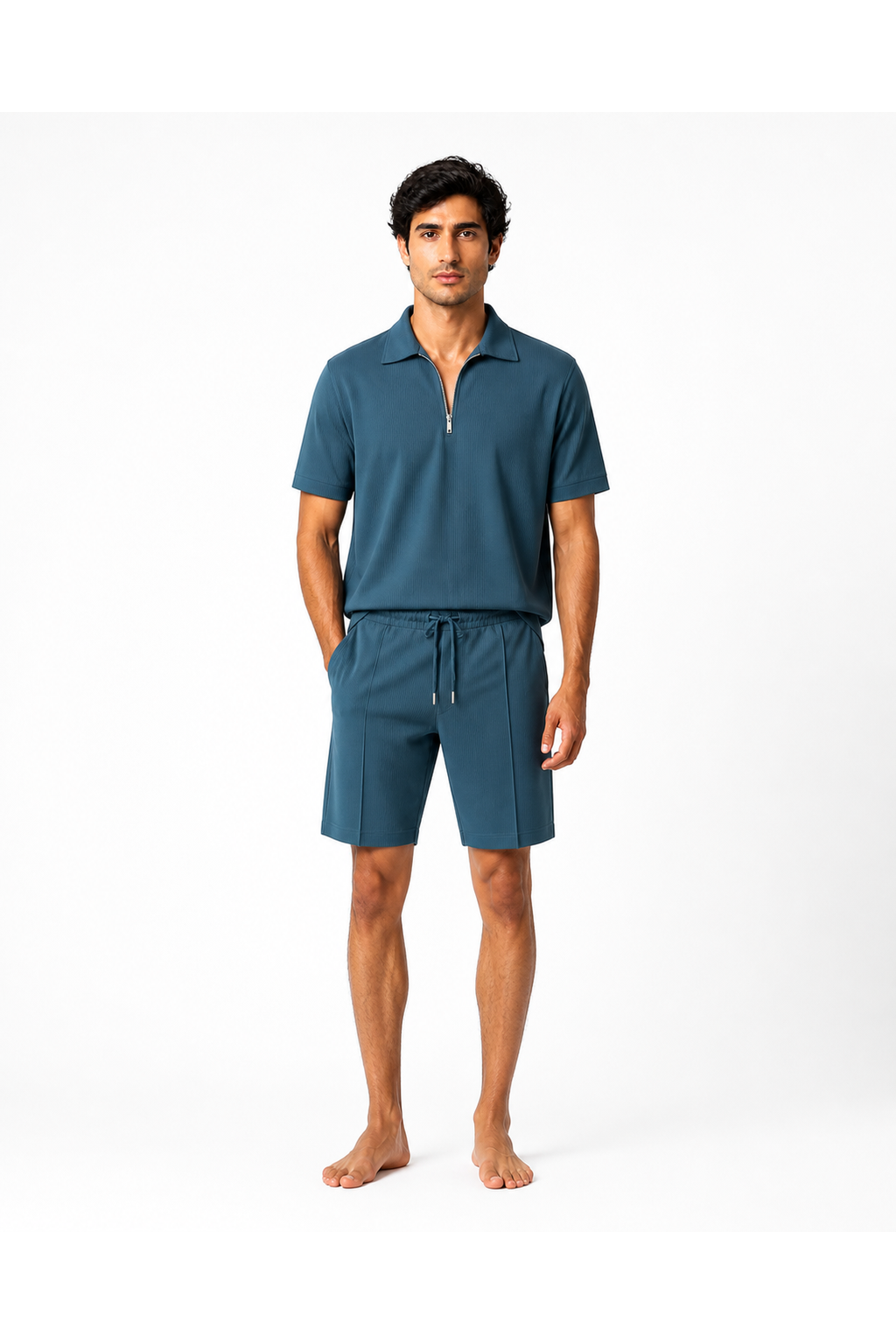 Ashton | Summer Polo and Shorts Set - Sea Blue - front - group 2