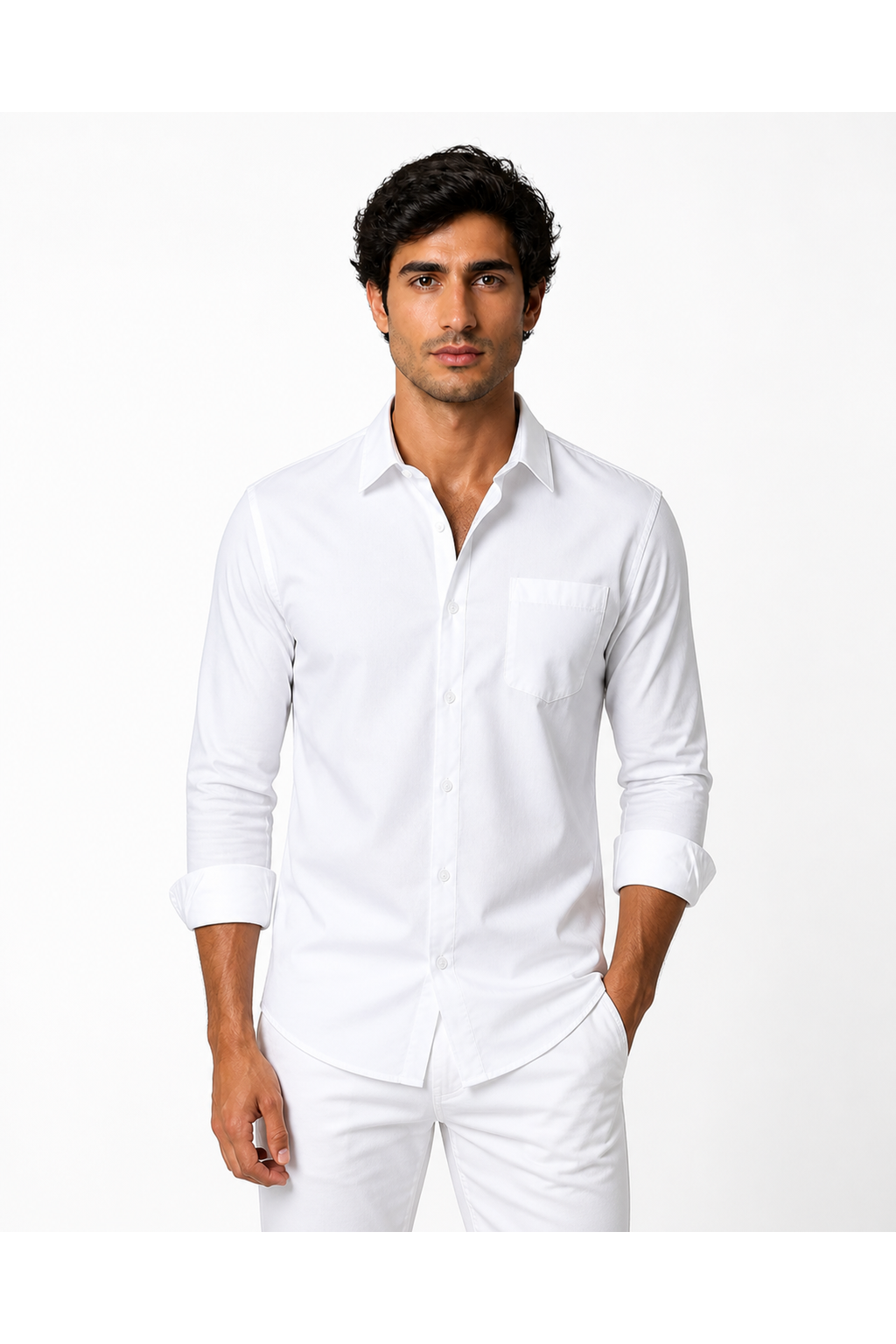Stanley | Premium Cotton Button-Up Shirt - White Twill - front - group 2