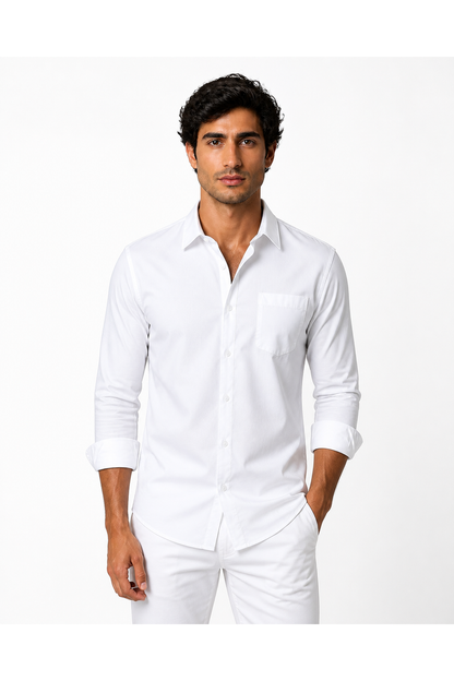 Stanley | Premium Cotton Button-Up Shirt - White Twill - front - group 2